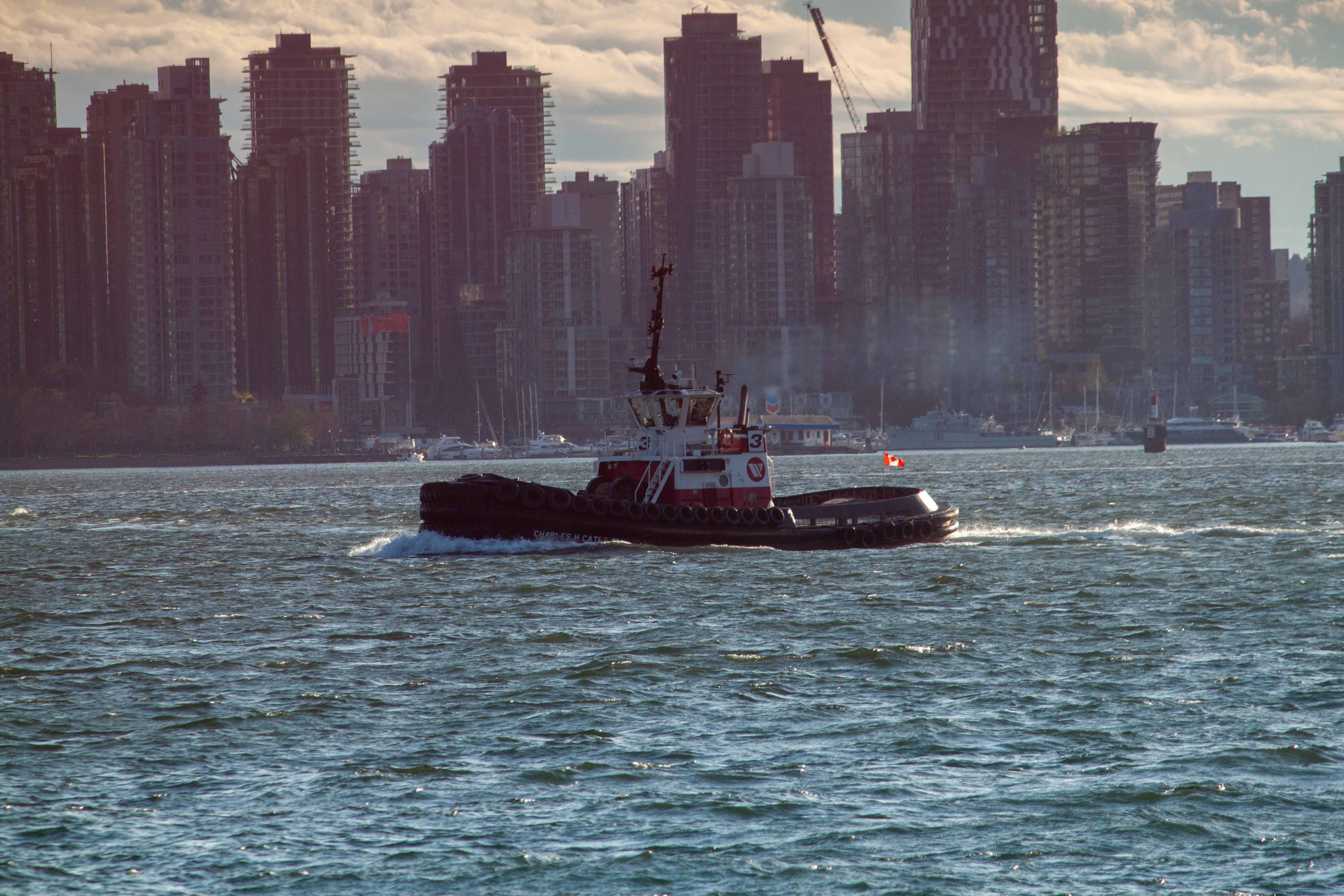 Boat with Downtown Vancouver in background